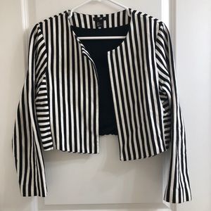 H&M Black and White striped knit cropped blazer